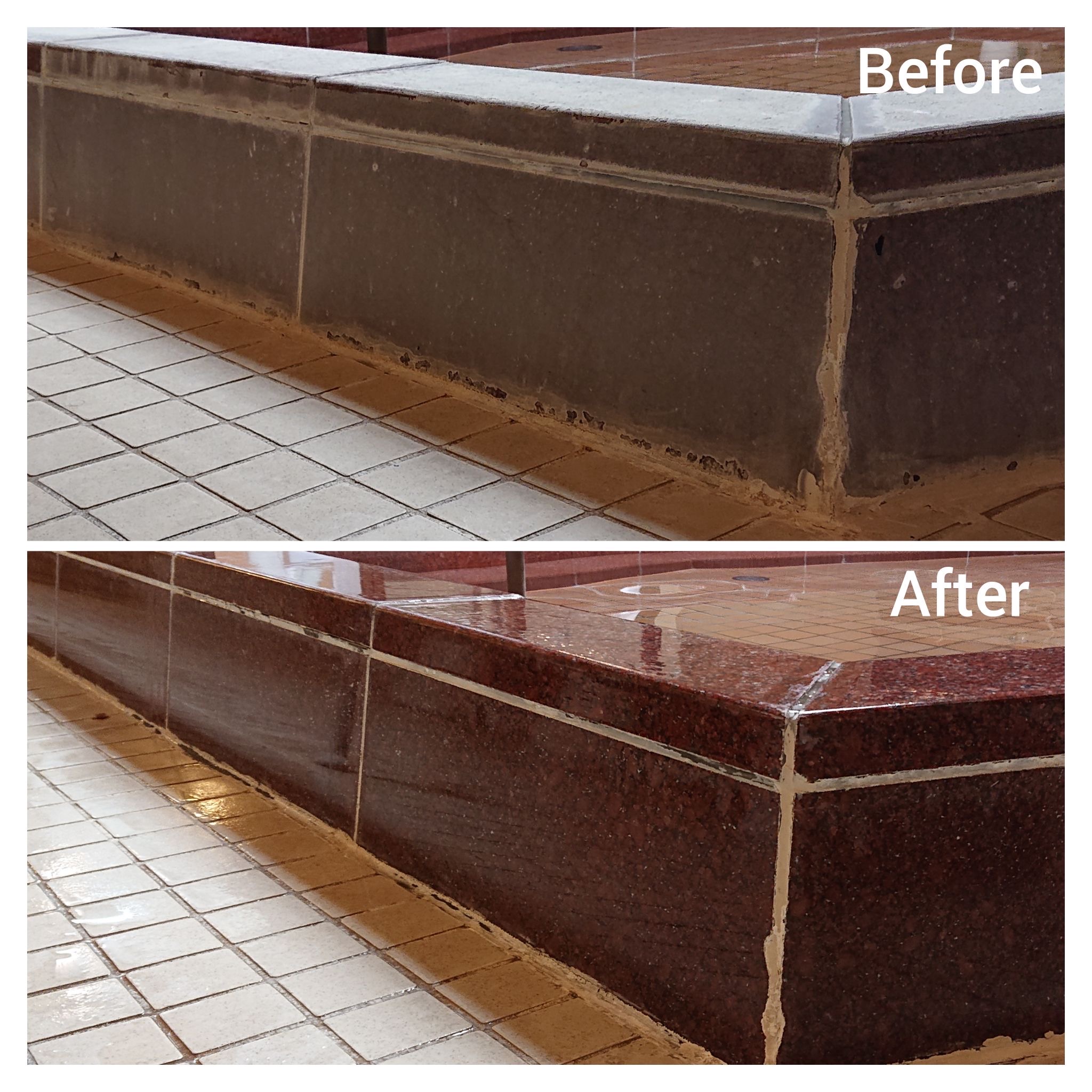 浴槽縁の石材清掃 ビフォーアフター