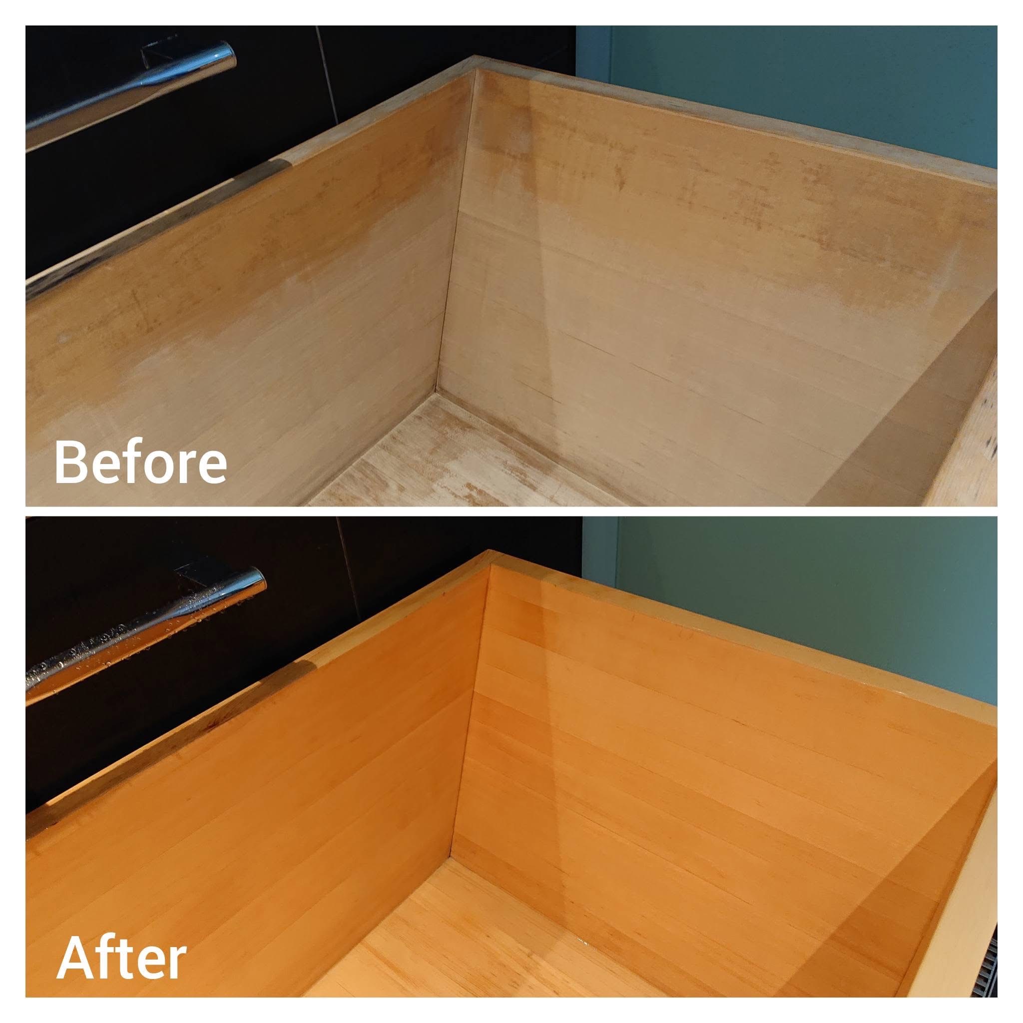 檜風呂コーナーの白木再生 ビフォーアフター